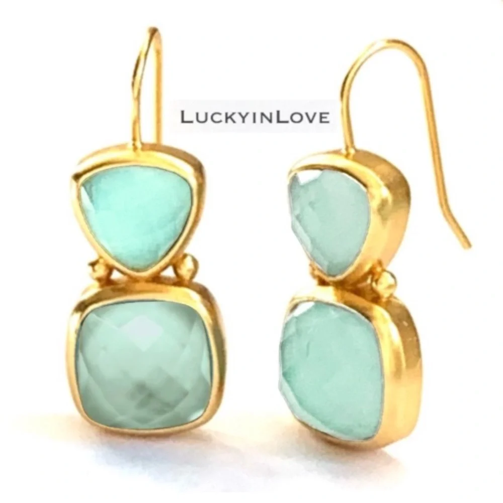 JULIE VOS • Aquitaine Iridescent Aquamarine Blue Double Drop Faceted Earrings